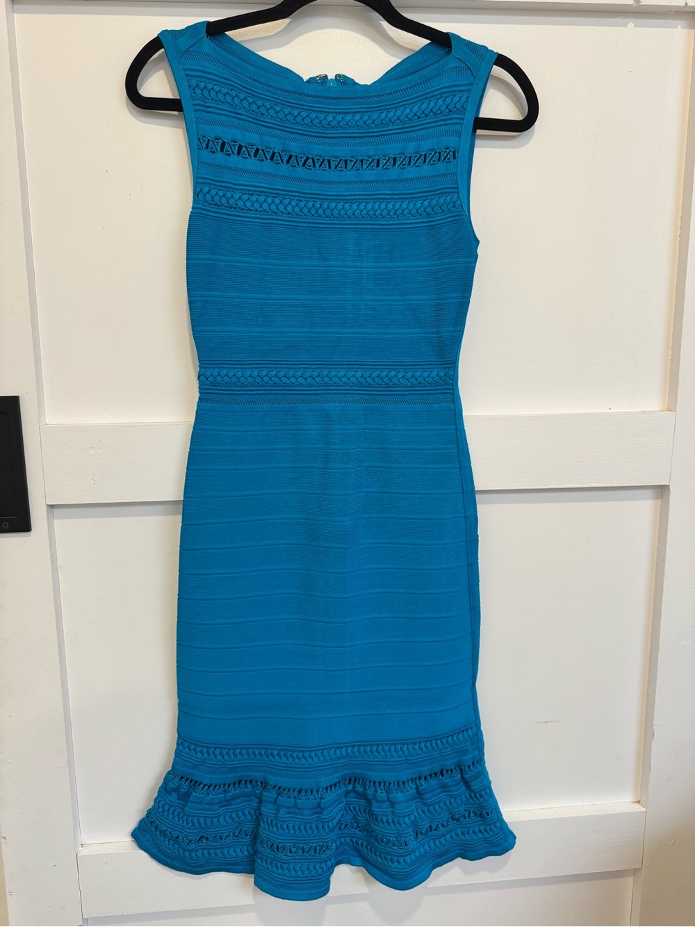 Hervé Léger Gabbi Bright Turquoise Bandage Mermaid Midi Dress Size S ❤️ HL